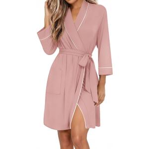 Ekouaer Women Robes Shawl Collar Bathrobe Short Kimono Robe Soft Knit Bathrobes Ladies Sleepwear with Pockets (Pink, S)