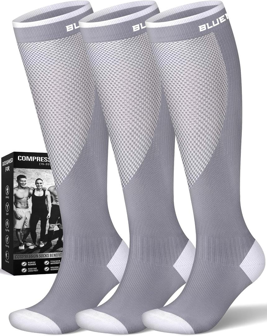 Compression Socks for Women and Men(3 Pairs)15-20mmHg - Best Circulation Support Socks, Large-X-Large
