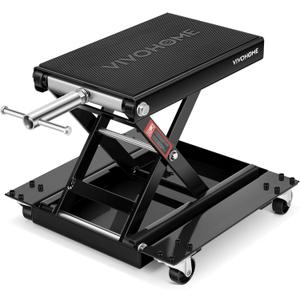 VIVOHOME 1100 Lbs Motorcycle Lift Jack, Steel Wide Deck ATV Scissor Lift with Dolly Wheels & Hand Crank, Bike Garage Repair Hoist Stand for Maintenance, Black