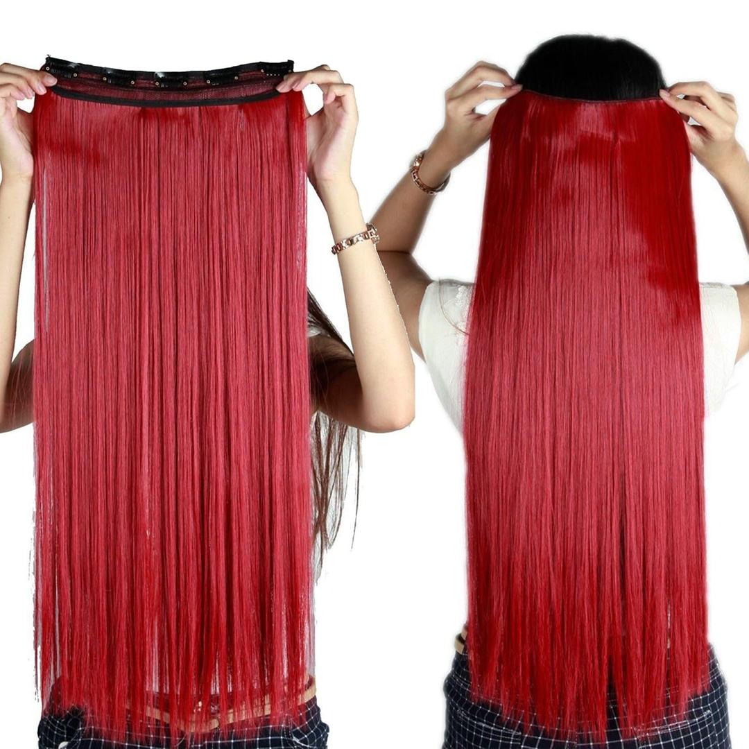 S-noilite Trendy 24"/26" Straight Curly 3/4 Full Head One Piece 5clips Clip in Hair Extensions Long Poplar Style for Women Gifts 22colors(26"-straight,dark Red)