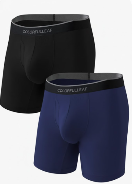 COLORFULLEAF Mens Underwear Soft Bamboo Rayon Boxer Briefs Breathable Open Fly Underwear Multipack(Black&Navy Blue L)