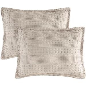 PHF 100% Cotton Ruffle Waffle Pillow Shams Standard Size, 2 Pack 20" x 26" Soft Skin-Friendly Pillowcases, No Filling, Aesthetic Home Decor, Breathable Waffle Weave Bed Pillow Covers, Oatmeal
