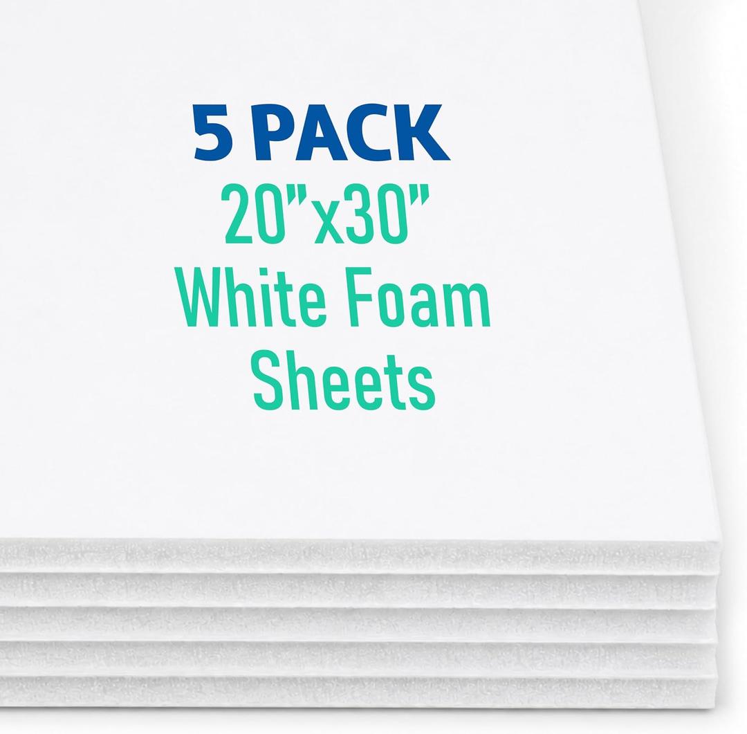 Flipside Products White Foam Board 20” x 30” - Premium Double-Sided with White Foam Core, 3/16" Thick - Photography Mounting, Art Projects, Presentations, Display & Signage – Pack of 5