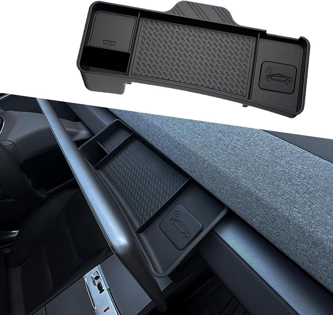 yhcdsea for 2024-2026 Tesla Model 3 Highland and 2025 2026 Tesla Model Y Juniper Center Console Organizer Behind Screen Storage Box Dashboard Hidden Tray Interior Accessories