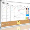 Dry Erase Calendar Whiteboard for Wall, 24"x18" Magnetic Monthly White Board Cork Board Combo, Double Sided, Aluminum Frame, Wall Hanging Wipe Board for Home, Office, School, Dorm