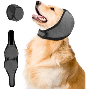 Upgraded Dog Ear Muffs for Noise Protection & Bath, No Shake EarWrap for Hematoma Prevention, Drying & Anxiety Relief, Elastic Waterproof Dog Ear Protector with Soundproof Sponge (Grey, Large)