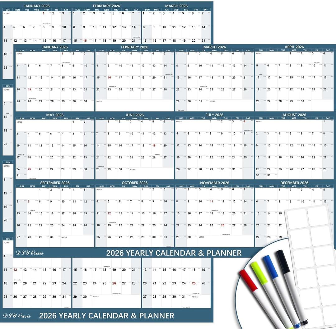 32" x 48" 2026 Wall Calendar, Large Rolled Wet & Dry Erase Wall Calendar 12 Month, Yearly Laminated Wall Calendars, Reversible Annual Planner, Horizontal/Vertical, with Julian Dates  