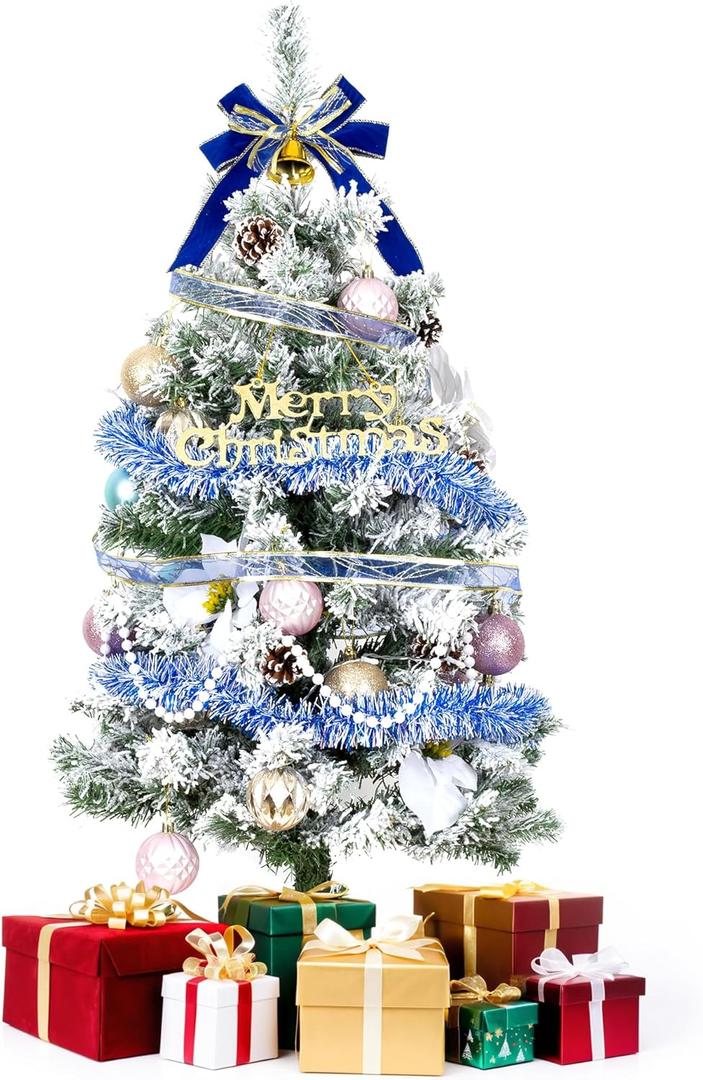 3ft Christmas Tree Decorations, Christmas 36inch Mini Table Top Artificial Tree, Xmas Desk Small Tree with 50LED Lights, Hanging Ornaments for Home Decor Indoor Office Holiday Tabletop Party