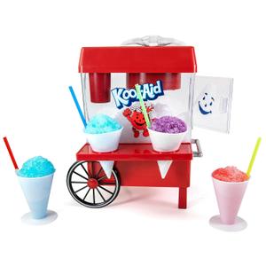 Nostalgia Kool-Aid Snow Cone Shaved Ice Machine - Retro Table-Top Slushie Machine Makes 20 Icy Treats - Includes 2 Reusable Plastic Cups & Ice Scoop - Red