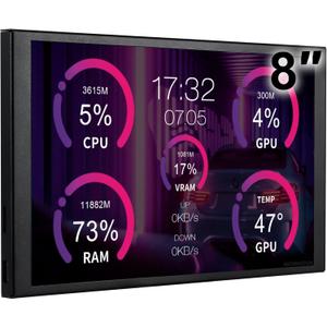 WOWNOVA 8 Inch LCD Screen Inside PC Case Screen (Desktop Mode Added), 1 Click 1 Cable to Get Started Computer Temperature Display Monitor, Sensor Panel for Inside PC Case with Screen (Black)