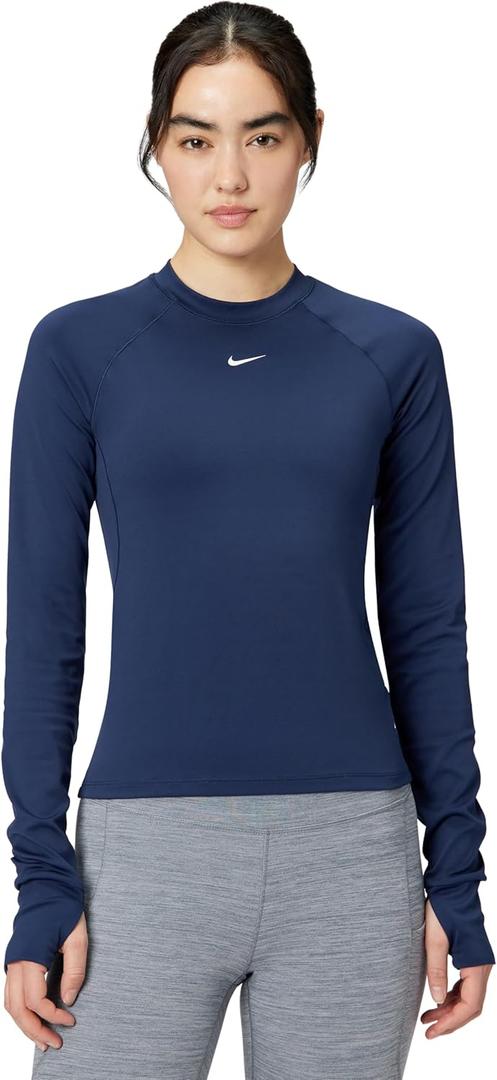 Nike Women's Victory Baselayer Long Sleeve, Midnight Navy/ White, Medium