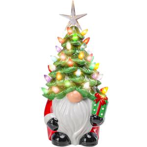 Yinns Ceramic Christmas Tree Light Up, Gnomes Christmas Tree with LED Lights, Tabletop Decor for Xmas Decoration Indoor Home Party Supplies,12 Inch