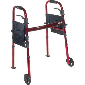 Drive Medical Deluxe Portable Folding Travel Walker with 5" Wheels and Fold up Legs, Red