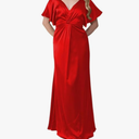 Women's Satin Floor Lenght Mother of The Bride Dress for Wedding Short Sleeves Elegant A Line Formal Evening Dress Medium