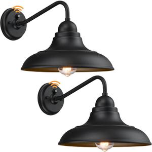 PTRWOROA Dusk to Dawn Outdoor Wall Sconces, Farmhouse Barn Light, Matte Black Outdoor Wall Lights Exterior Wall Light Fixture for Porch Entryways Garage, 2 Pack, 12"