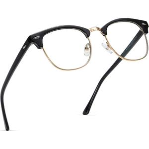 Blue Light Blocking Glasses Vintage Half Frame UV Clear Lens Anti Eyestrain Computer Gaming Glasses for Women Men (A02-black Gold Frame)