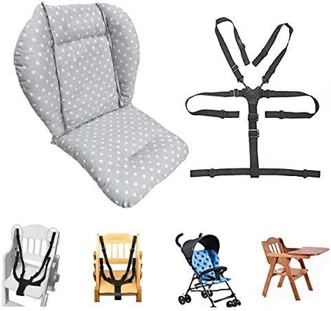 High Chair Pad, High Chair Cushion, Seat Cushion, Breathable Pad, with Baby High Chair Seat Belt, 2 Pieces, Soft and Comfortable, Make The Baby More Comfortable (Grey Stars Pattern)