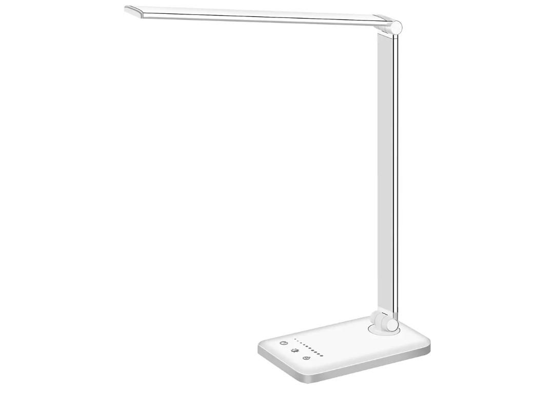 White crown LED Desk Lamp Dimmable Table Lamp Reading Lamp with USB Charging Port, 5 Lighting Modes, Sensitive Control, 30/60 Minutes Timer (White, First-Generation)