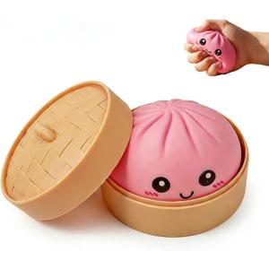 Dumpling Squishy Toy – Soft Sensory Stress Relief Fidget Toy, Slow Rising Decompression Squeeze Toy for Desk Relaxation & Everyday Stress Relief (Pink)