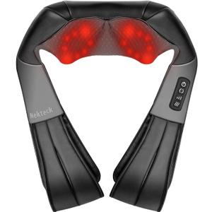 Nekteck Shiatsu Neck Massager with Heat for Pain Relief Deep Tissue, 2026 Upgraded 3D Back Shoulder Kneading Massage Pillow, Mother's Day Father's Day Relaxation Gifts for Mom Dad, Black(NOT Cordless)