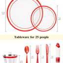 Goodluck 175 Pcs Red Plastic Plates, Clear Plastic Silverware Disposable Plates Set, Include 50 Plates, 25 Pack Pre Rolled Napkins with Silverware, 25 Cups for Party, Christmas, Graduation, Wedding
