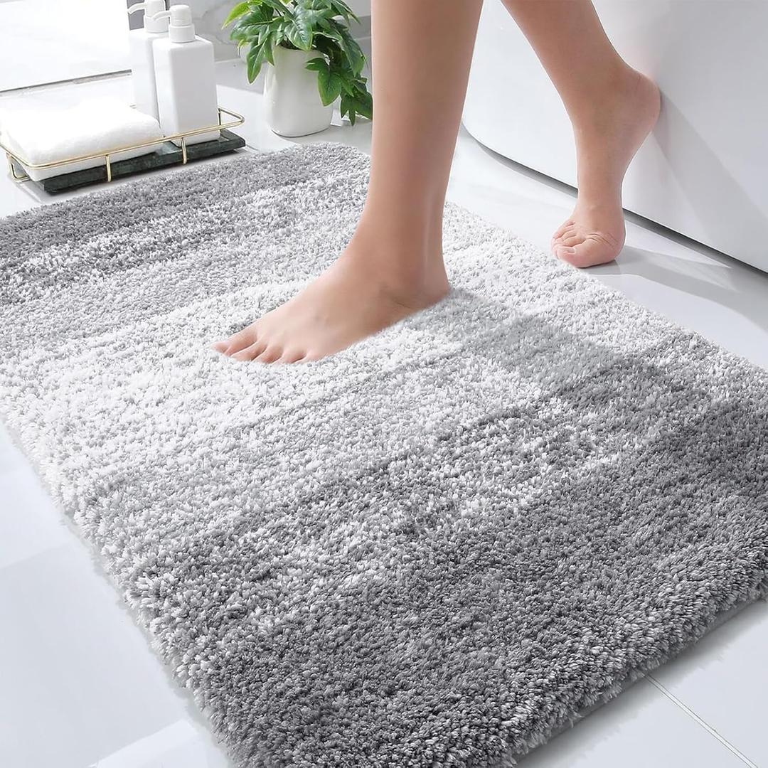 OLANLY Bathroom Rug Mat 30x20, Extra Soft and Absorbent Microfiber Bath Rugs, Non-Slip Plush Shaggy Bath Carpet, Machine Wash Dry, Bath Mats for Bathroom Floor, Tub and Shower, Light Grey