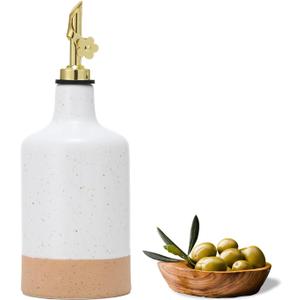 HOMCDALY Ceramic Olive Oil Dispenser Bottle, 16oz Oil Dispenser Bottle for Kitchen, Oil Container, Kitchen Dispenser for Oil Vinegar Syrups(White&Brown