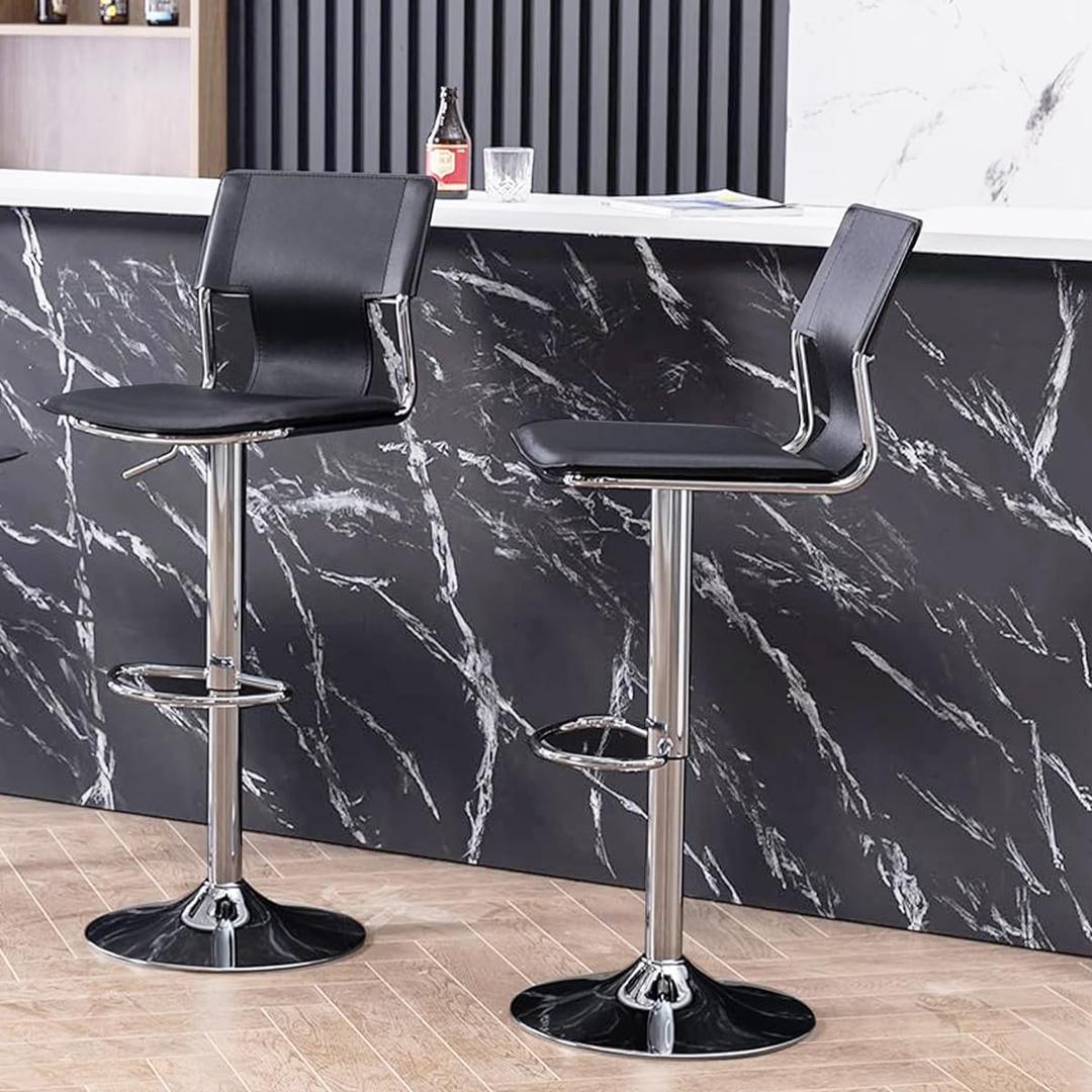 Swivel Bar Stools Set of 2, PU Leather BarStools Set of 2 Counter Height Bar Stool with Back, Seat Height Adjustable from 23 to 32 Black Bar Stools for Kitchen Counter (Black)