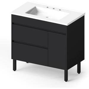 YITAHOME 36 Inch Bathroom Vanity with Sink, Bathroom Cabinet Vanity for Media Space, Freestanding Storage Bathroom Vanity with 1 Soft Closing Cabinet & 2 Drawers, Black