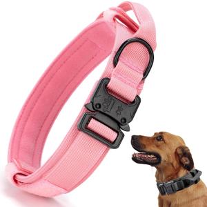 Tactical Dog Collar, Adjustable Military Training Nylon Dog Collar with Control Handle and Heavy Quick-Release Metal Buckle for Small Medium Large Dogs, Light Pink M (Medium :Width 1.5",Neck 13.5-16.5")