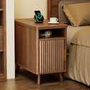 Huuger Narrow End Table with Charging Station, USB-C Port, Fluted Nightstand with Storage Cabinet, Back Rack, Farmhouse Side Table for Small Spaces, 13.4 × 23.6 Inch Night Stand, Walnut