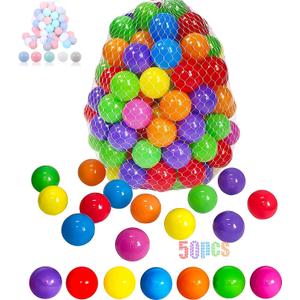 LANGXUN 50 100 200 Soft Plastic Ball Pit Balls for Kids, Gift for Baby Toddler Birthday Christmas, Ball Pit Play Tent, Baby Kiddie Pool Water Toys, Party Decoration (50 Balls, 7 Rainbow Colors)