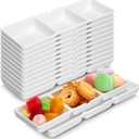 Eaasty 24 Pcs 8.7 x 2.8 Inch 3 Compartment Appetizer Serving Tray Plastic 3 Section Dessert Platters Rectangular Divided Plate White Compartment Serving Dishes Dipping Sauces Dinner Kitchen