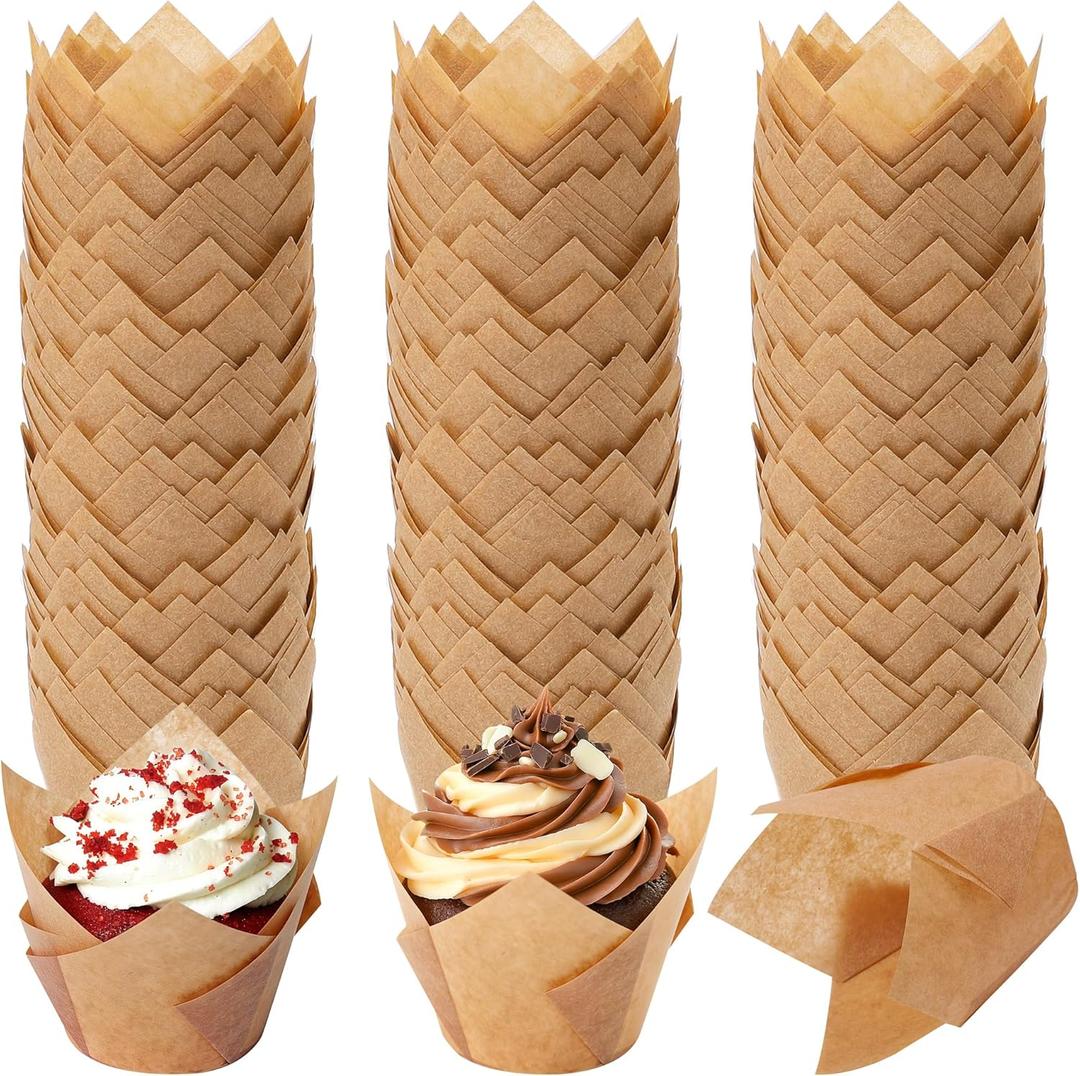 Ruisita 150 Pieces Mini Baking Cups Tulip Baking Cups Cupcake Liners Muffin Liners for Wedding, Birthday, Christmas, Baby Shower Parties (Natural)