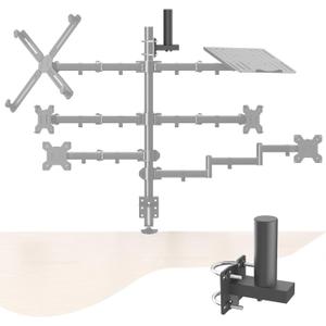 No Drill Monitor Arm Wall Mount - Clamp-on Adjustable Desk Mount for Round & Square Tubes, VESA Compatible Computer Screen Mounting Bracket for Office, Study, Hospital, Bedroom