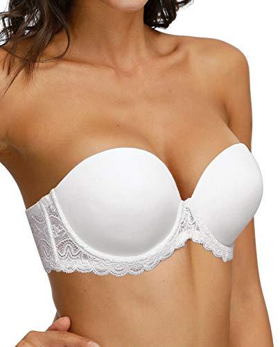 36D Clear Strap Bra Underwired Strapless Halter Bras with Transparent Back Full Cup Lace Convertible Plus Size White, White, No Size