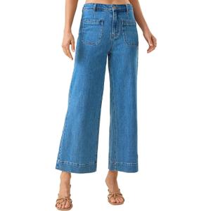 Allimy Women's High Waisted Cropped Wide Leg Jeans Stretchy Loose Denim Pants with Front Patch Pockets