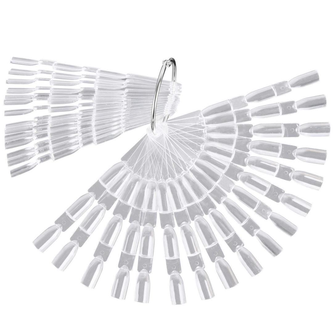 300 Tips Clear Nail Art Tip Sticks Fan Shaped Nail Wheel Display Practice Sticks Tool with Metal Split Ring