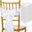 VitalCozy 50 Pcs Vintage Chair Sashes Embroidered Boho Bows Rustic Floral Chair Ties for Wedding Bridal Shower Baby Shower Birthday Party Table Decoration, 7 x 108 Inches(Pearls,White)