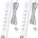 2 Pack Power Strip Surge Protector - 6 Outlets 4 USB Charging Ports, 5Ft Braided Extension Cord, Flat Plug, Overload Protection, Wall Mount for Home Office, Dorm Room Essentials White