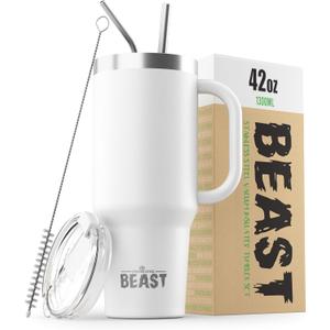 Beast 42 oz Tumbler Stainless Steel Vacuum Insulated Coffee Ice Cup Double Wall Travel Flask (Arctic White)
