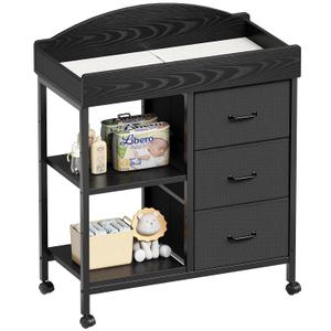 Changing Table, 3 Drawers&2 Shelves, Changing Table Dresser, Black