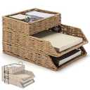 Geelin 3 Pack Paper Rope Woven Stackable Desk Organizer Letter Tray, Brown Tabletop Desk Basket for Storage Paper Letter Folders Notebooks Copy Print, Workspace Holder