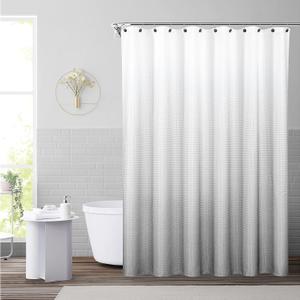 WEST LAKE Waffle Weave Grey Shower Curtain Ombre Water Resistant Hotel Spa Bathroom Decorative Shower Curtain with Grommet No Hook Machine Washable, Gradient White to Grey 70" Wx72 L