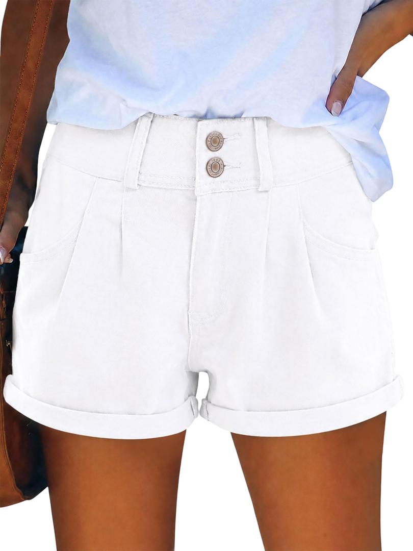Womens Casual Mid Waist Denim Jeans Shorts Stretchy Summer Shorts for Women's Trendy (14, 01_White) (White)