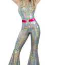 Nawgut Disco Outfit 70s 80s Prom Sparkle Flare Jumpsuit Party Costume Halloween Cosplay For Adult Women (X-Large, Silver)