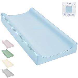 Vegan Leather Changing Pad Cover - 31"X 16" - Waterproof Wipeable, Extra Thick & Portable & Non-Slip Diaper Mat - Fits Standard Changing Tables for Baby Boy Girl (Blue)