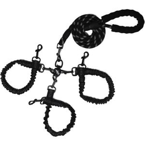Dog Double Leashes,Rope Bungee Three Leash with Padded Handle Removable for 3 Dogs,Tangle-Free, Padded Handles, 360 Swivel Control (Black, 3 Way)