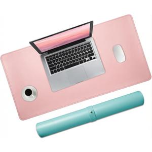 Double-Sided Leather PU Large Mouse pad, Computer Desk pad Non-Slip, Waterproof, Easy to Clean, Suitable for Office and Home Office Writing (Light Pink and Lake Blue, 31.515.7 Inches)