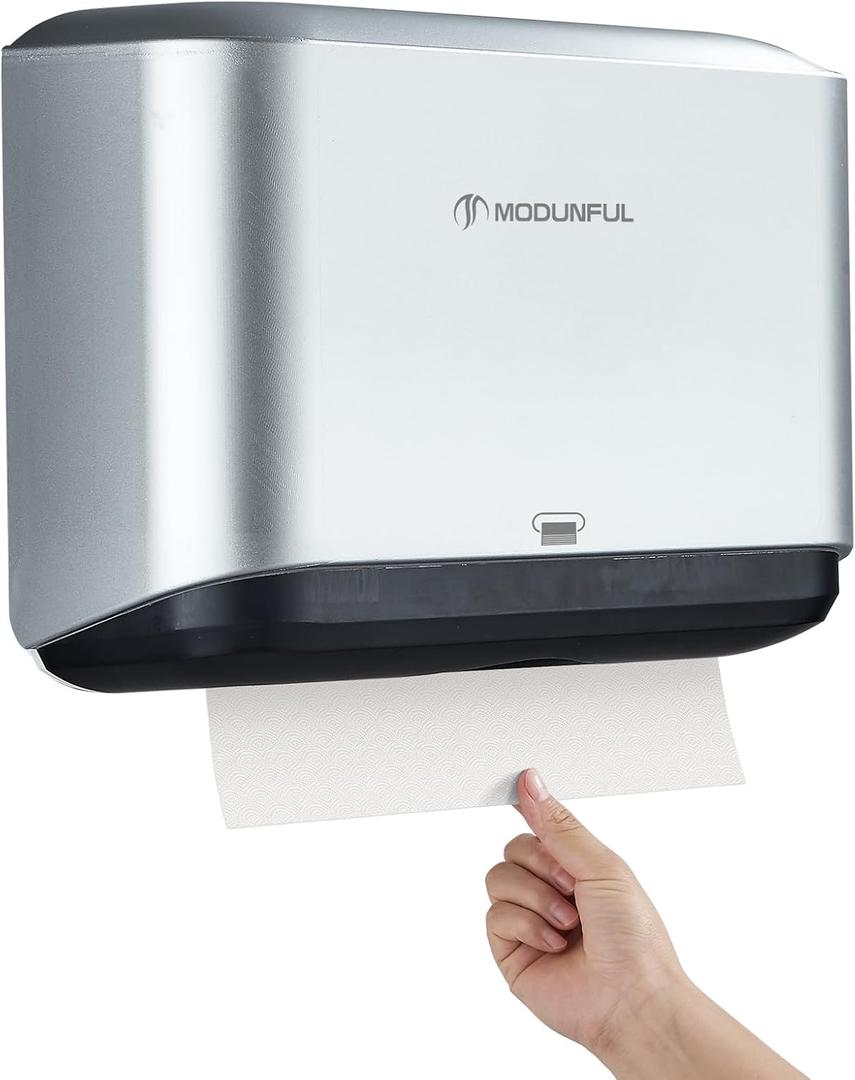 Trifold Hand Towel Dispenser for Bathroom - C Fold Paper Towel Dispenser Wall Mount with No-Hole Adhesive Installation, Compact 200 Sheets Large Capacity for Home, Apartment & RV (M3-5859-sliver)